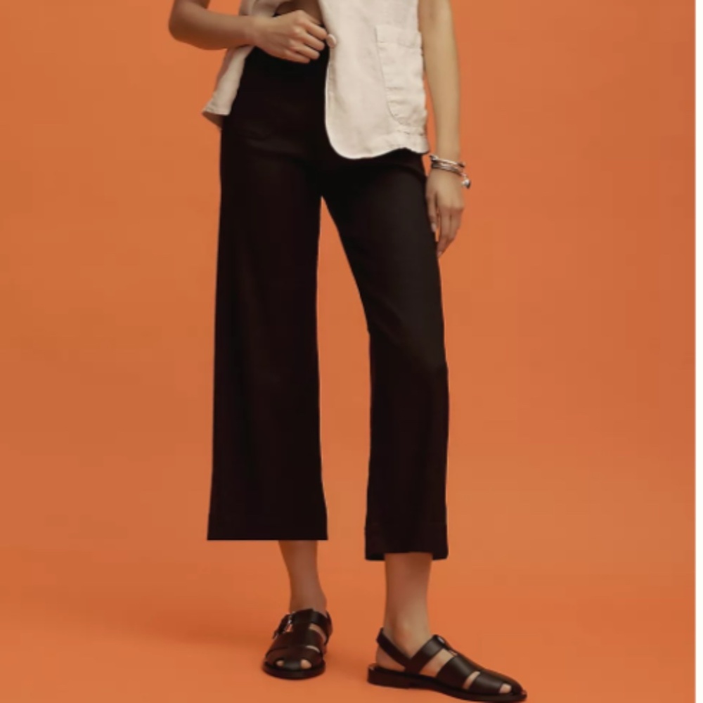Anthropologie Linen The Colette Cropped Wide Leg Pants by Maeve